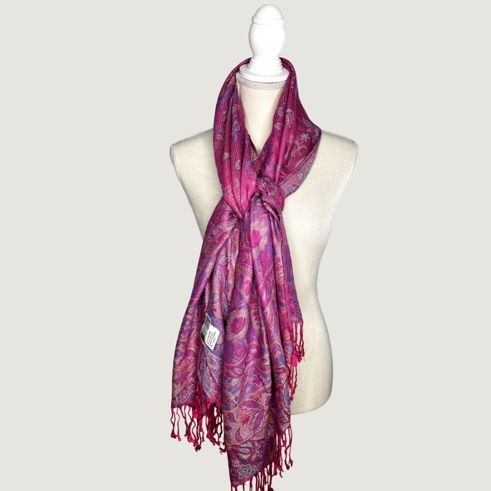 Bellissima Scarf Women LG Pink Paisley Wrap Shawl Fringe Viscose Acrylic Boho